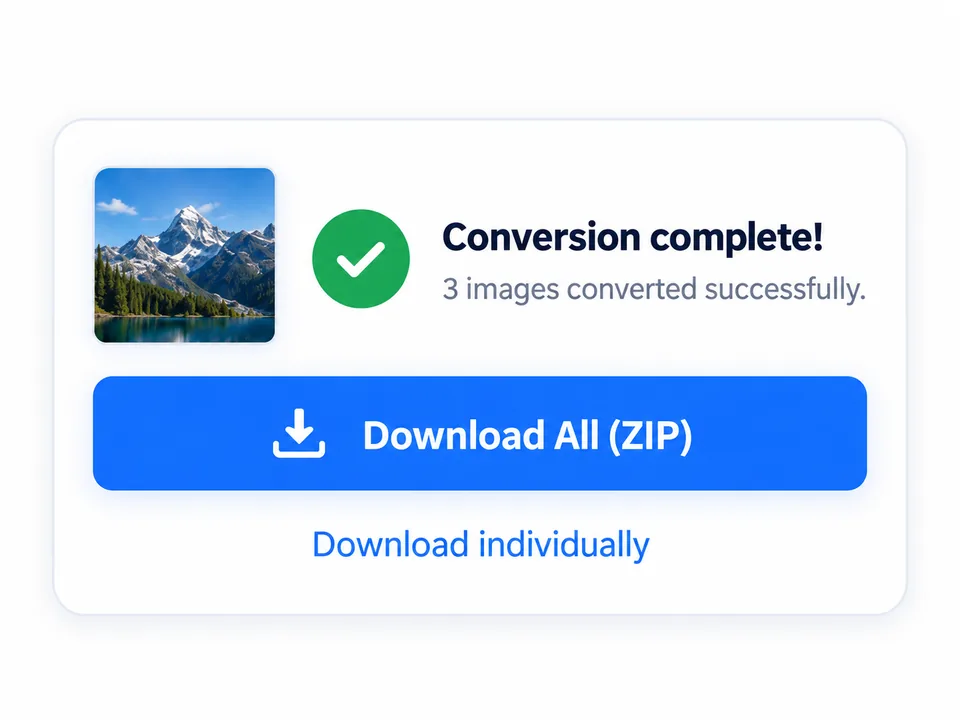 Completed conversion with ZIP download option