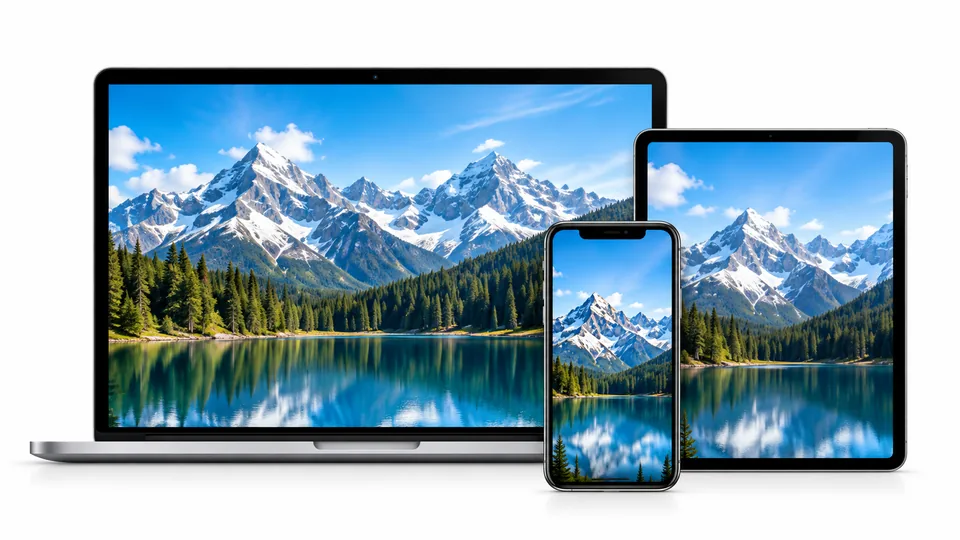 The same JPG photo displayed on a laptop, tablet, and phone